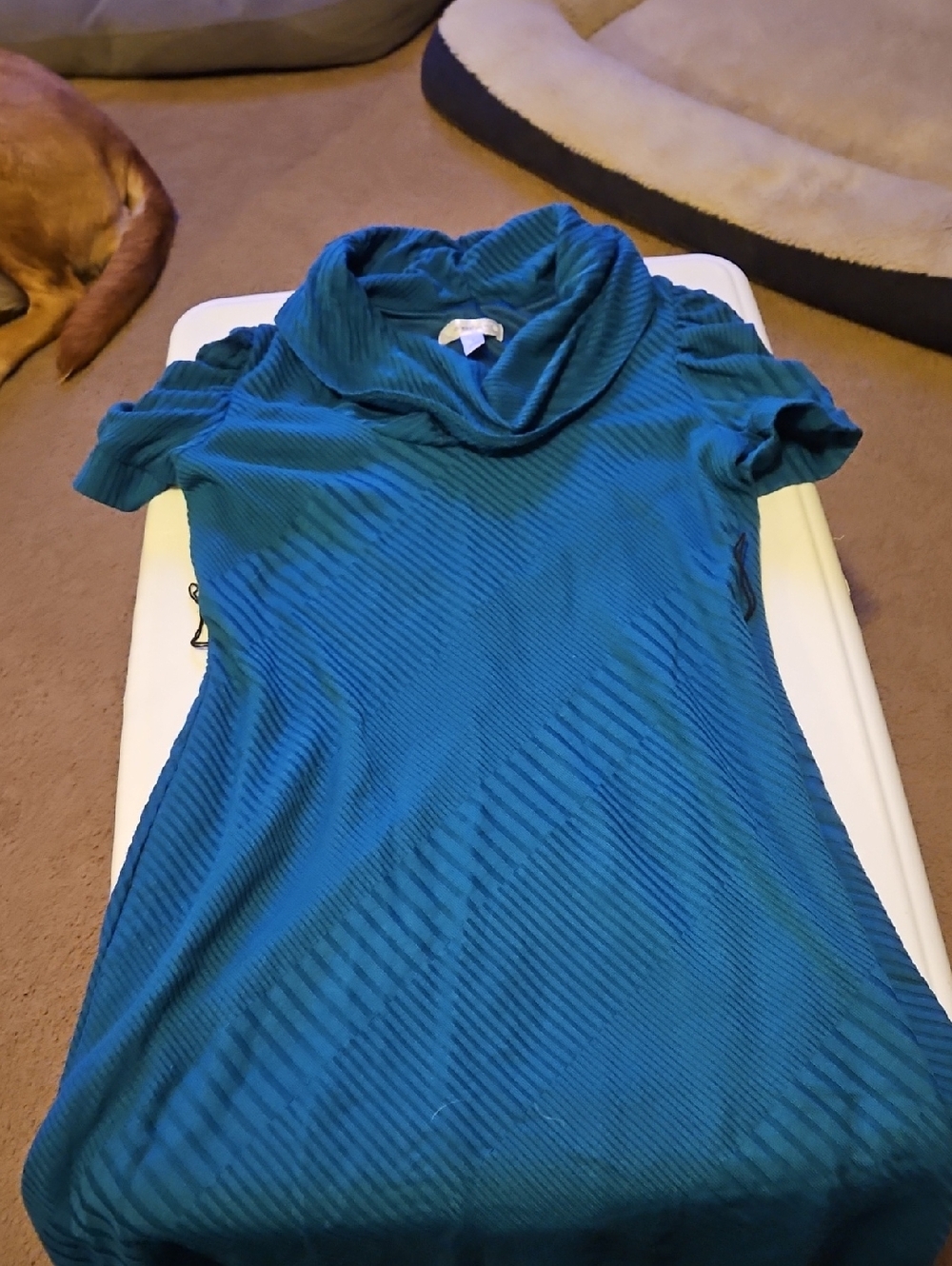 dressbarn Teal Cowl Neck Short-Sleeve Sweater Dress